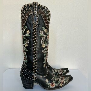 Double D Ranch Almost Famous Black Floral Embroidered Western Boots 11